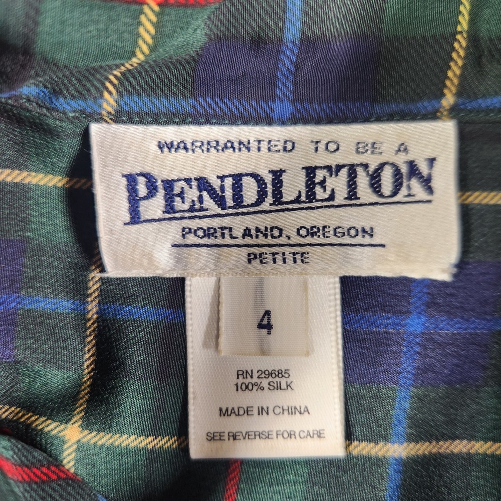 Pendleton Blouse Womens 4 Silk Tartan Plaid Button Front Top L/S Collared Luxury - Picture 3 of 9